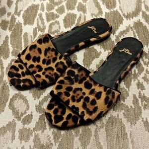 J.Crew Cora Tan Leopard Calf Hair Leather Sandals size 8